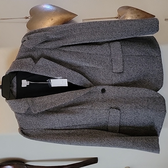 a. new day Tweed Wool Blend Jacket Black White Gray size 16 NWT - Picture 1 of 16